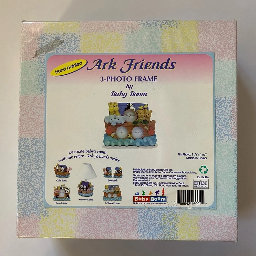 Hand Painted ARK FRIENDS 3-PHOTO FRAME By Baby Boom - New Sealed Box